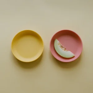 set van 2 silicone borden met zuignap - mimosa/coral