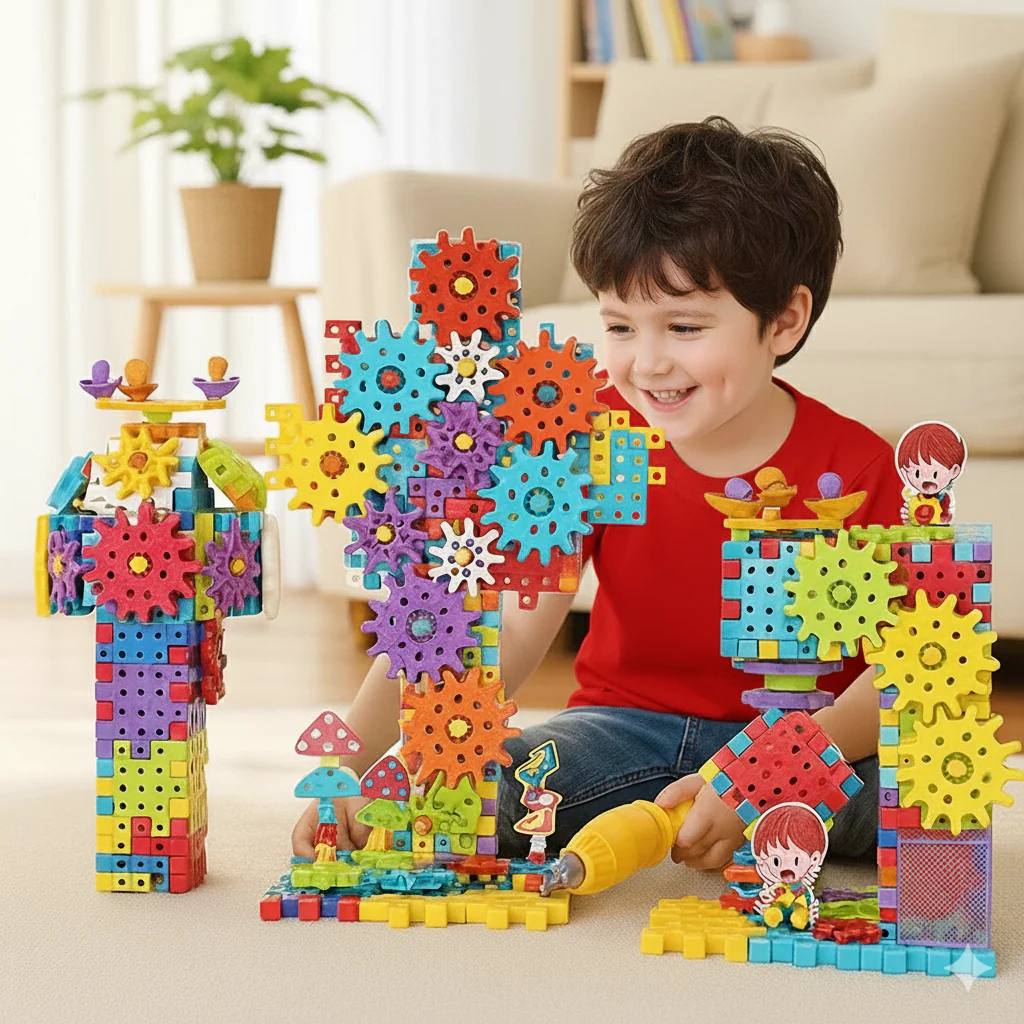 Montessori 3D tandwiel - en puzzelbouwstenen. - Afbeelding 5